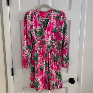 Lilly Pulitzer Pink Floral Long-Sleeve V-Neck Dress